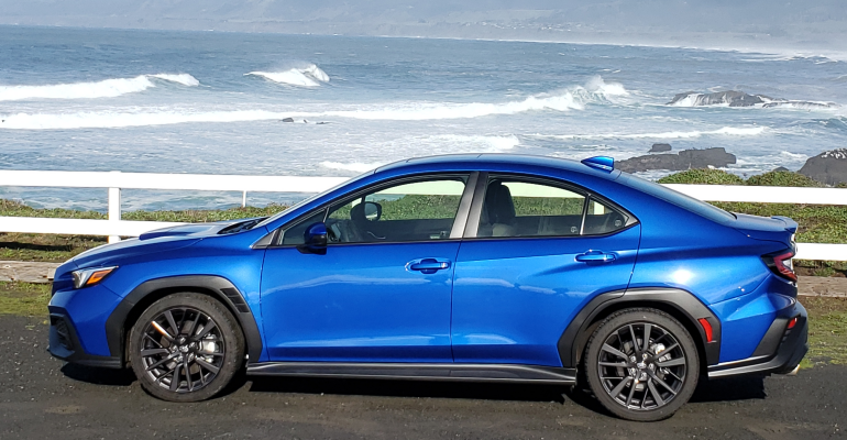 2022 Subaru WRX side view from the Pacific Ocean