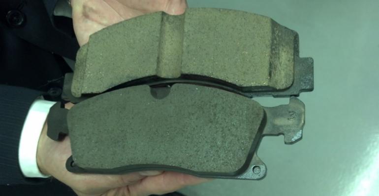 Copper flakes in conventional brake pad on top distinguish it from FederalMogulrsquos new zerocopper brake pad
