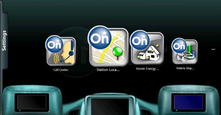 Application options of OnStar Advanced Telematics Operating System on Chevy Volt research vehiclersquos screen