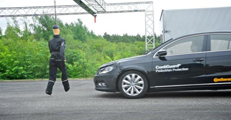 Continental tests vehiclersquos ability to stop if pedestrian steps in front of car even if driver does not respond