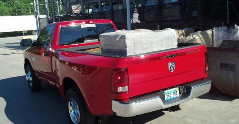Ram 3500 loaded with bricks and ready to roll