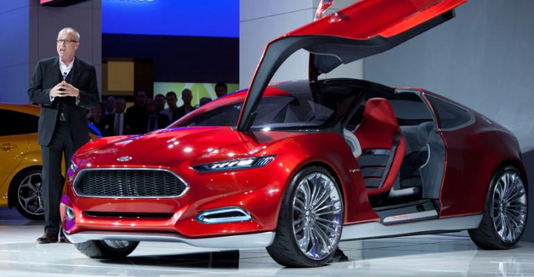 J Mays with Ford Evos concept that inspired new Fusion styling