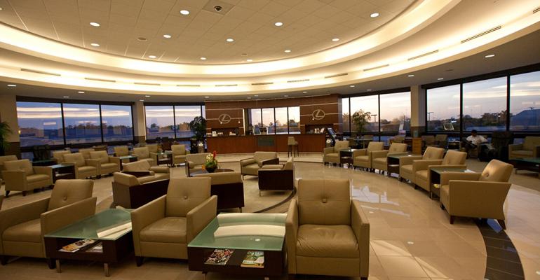 Lexus customer treatment includes offering creature comforts as evidenced by this greeting lounge at JM Lexus in Margate FL
