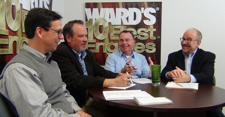 WardsAuto editors from left Tom Murphy Byron Pope James Amend and Drew Winter talk engines