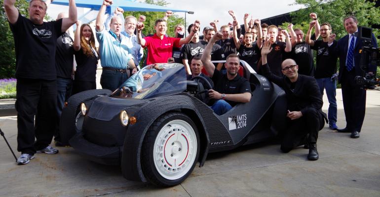 Local Motors Strati 3D car printed driven at 2014 International Manufacturing Technology Show