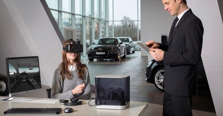 Audi VR experience allows customers wearing a headset to view wide assortment of configured cars  