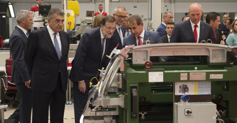 VW execs Garcia and Stackmann left foreground right foreground accompany Spanish President Rajoy on visit to SEAT Design Center