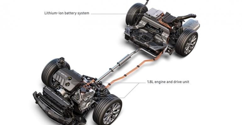 Combined gasoline engine and electric motors produce 182 hp and 277 lbft 375 Nm of torque in Malibu Hybrid