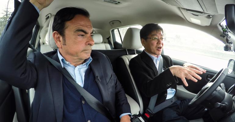 Nissan CEO Ghosn rides shotgun in autonomous test vehicle