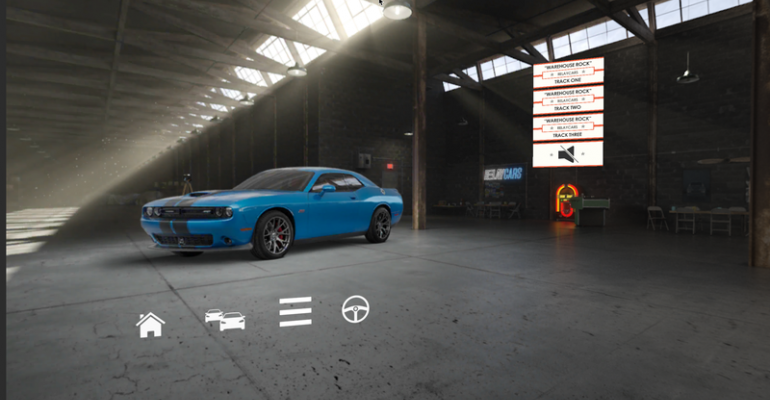 Goggle wearers can explore inside and outside vehicle in Evoxrsquos VR garage setting Icons serve as imagery entry points