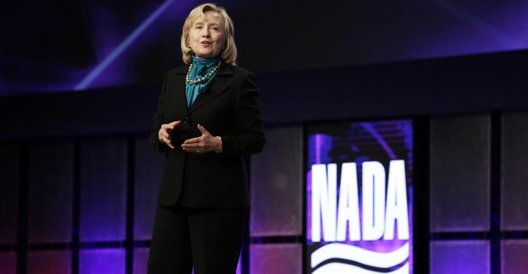 Clinton shown at 2014 NADA convention says trade deals need proworker tweaks