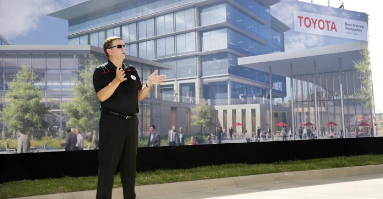 Toyota North America CEO Lentz in front of Plano HQ rendering