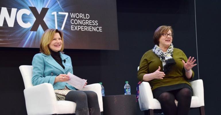 Kimberly Pittel right talks with Carla Bailo during SAE World Congress Experience Leadership Summit
