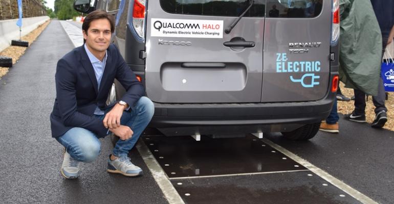 Brazilian racecar driver Nelson Piquet Jr visited test track for dynamic EV charging demonstration He placed seventh in Saturdayrsquos Formula E electricvehicle race in Paris