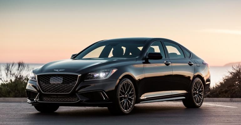 Copper accents on grille headlights identify Genesis G80 Sport
