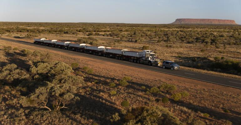 Discovery pulls road train in Outback Australia