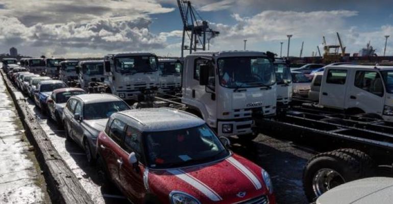 Unloaded vehicles on Auckland docks