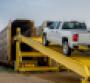 Chevrolet Silverado pickup at GM plant in Fort Wayne IN loaded on train car for shipping to dealership 