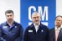 GM Korea CEO Kazem GM International President Engle and Korea National Assemblyman Hong left to right announce tentative agreement with union